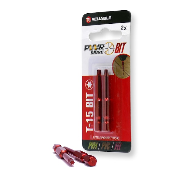 Pwr Drive T-15 2-inch Torx Driver Bit, Red Zinc Finish, 2PK - TDBPWT152MR