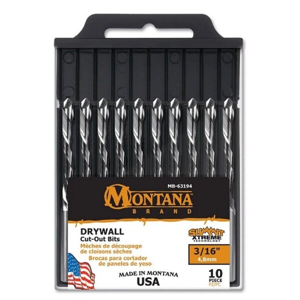 Montana Brand Drywall Cut Out Drill Bits, 3/16", 10 Pack - MB-63194