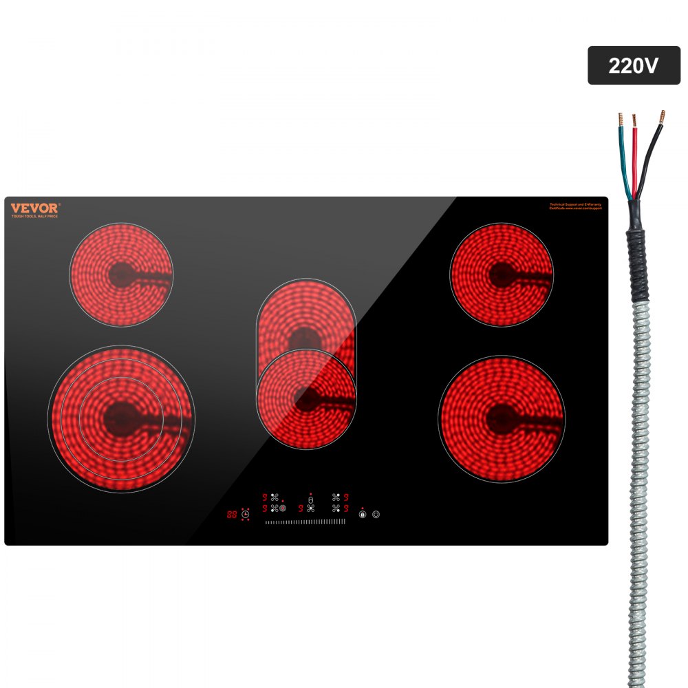 VEVOR Built-in Electric Cooktop Radiant Ceramic Cooktop 5 Burners 35.4x20.5 inch - QRSDTL8600WHKUNLXV4