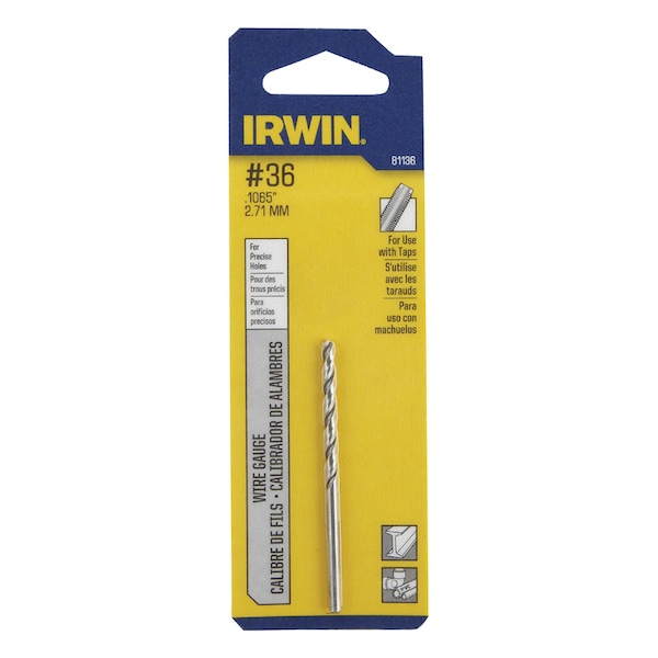 Irwin Irwin #36 X 2-1/2 in. L High Speed Steel Jobber Length Wire Gauge Bit Straight Shank 1 pk - 81136