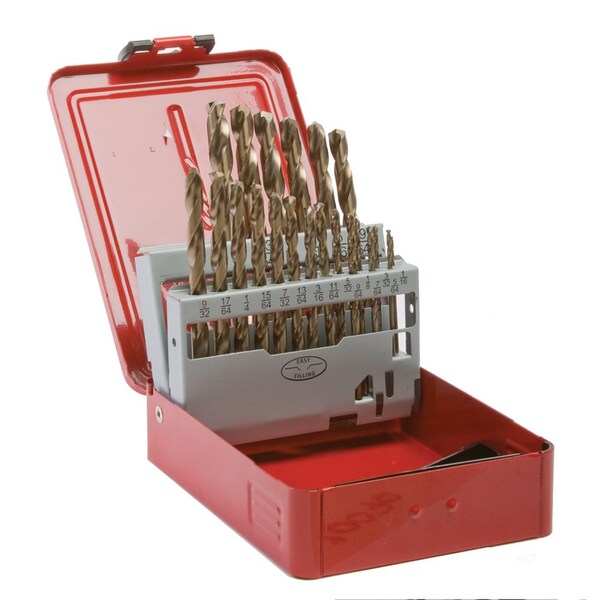 Forney 21-Piece 8 Percent Cobalt Drill Bit Set, 135 Degree Split Point 1/16 in - 3/8 in x 64ths - 20070