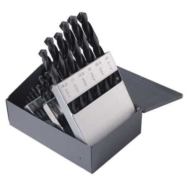 Chicago-Latrobe 25PC 135 Degree Heavy-Duty Jobber Length Drill Set Chicago-Latrobe 150ASP Steam Oxide HSS 1mm-13mm - 45925