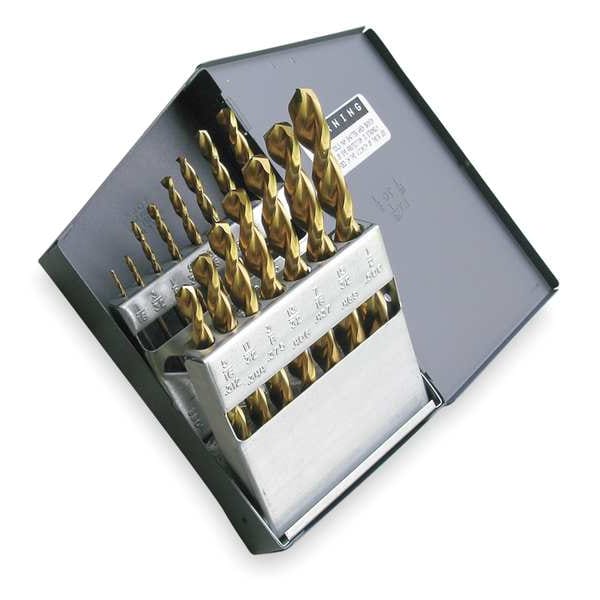 Cle-Line 15PC 135 Degree Heavy-Duty Parabolic Jobber Length Drill Set Cle-Line 1872-TN TiN HSS RHS/RHC 1/16-1/2 - C18701