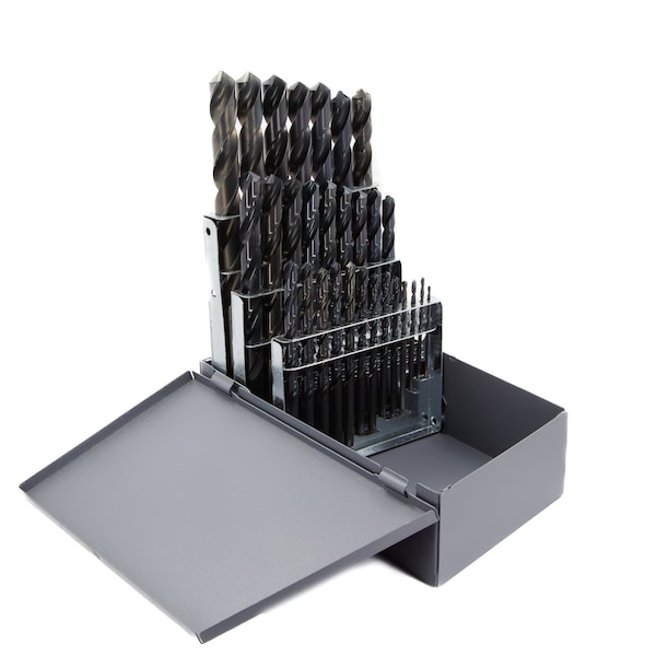 Drill America 29 Piece HSS Black Oxide Stub (Screw Machine) Split Point Drill Bit Set, D/ASP, 1/16" - 1/2" - DWD29S-SET