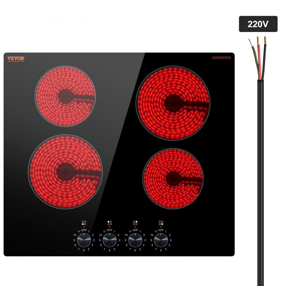 VEVOR Built-in Electric Cooktop Radiant Ceramic Cooktop 4 Burners 23.2x20.5 inch - QRSDTL6000WHL2YBTV4