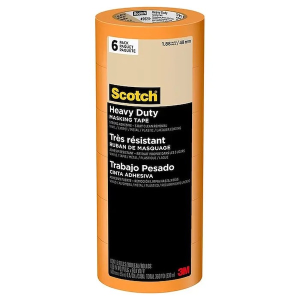 Cinta para enmascarar Scotch Heavy Duty de contratista de 1.88" x 60 Yds en color naranja, paquete de 6 - 2020+-48TP6