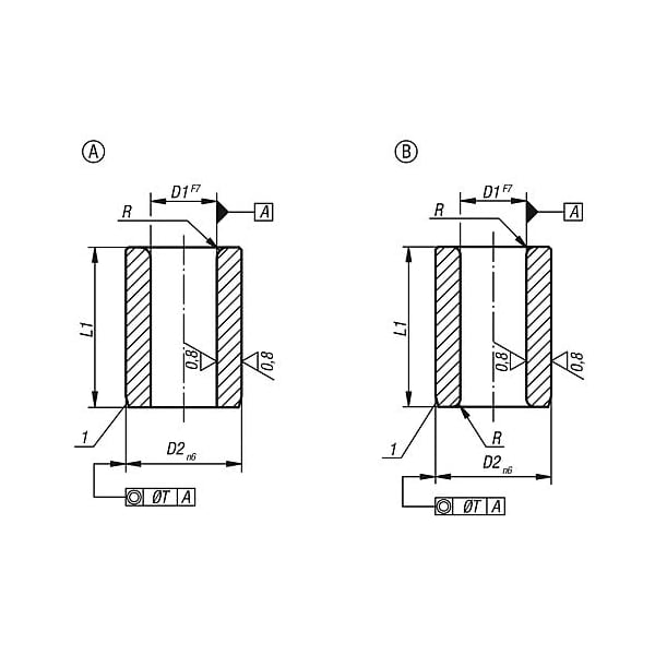 Kipp Drill bushing, DIN 179 Mild steel. Rounded both. IDxODxH: 3.7x7x8 mm - K1021.B0370X08