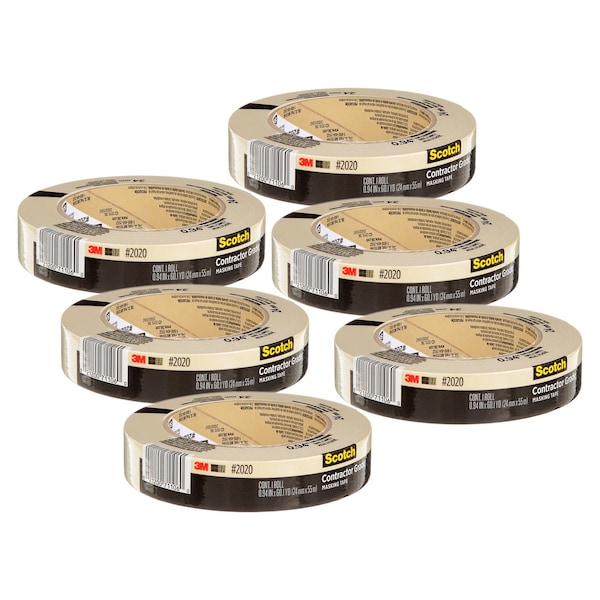 Cinta para enmascarar de grado de contratista Scotch, 0.94 pulg x 60.1 yd 24mm x 55m, paquete de 6 - 2020-24A