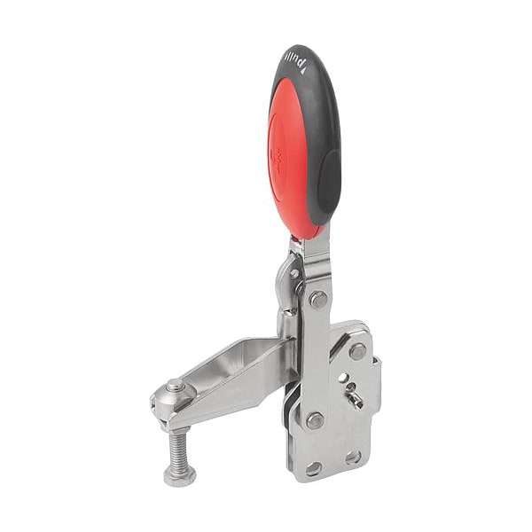 Kipp Vertical Toggle Clamps w. Safety Lock, straight foot, adj. spindle, SS - K0663.106103