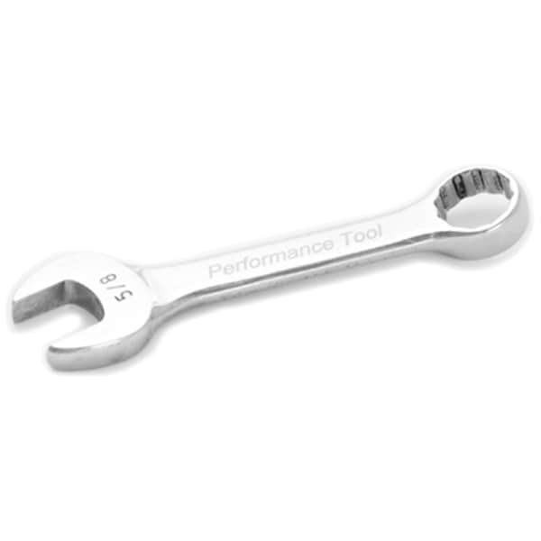 Llave de combinación corta Performance Tool, cromada, de 5/8", con extremo en caja de 12 puntos, totalmente pulida, de 4-13/16" de largo - W30520