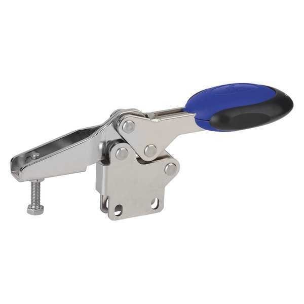 Kipp Toggle Clamp Horizontal With Safety Lock, Foot Vert. F1=2000, Spindle M08X45, Stainless Steel, Blue - K0661.108101