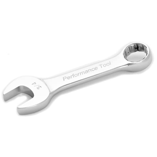 Llave combinada cromada Performance Tool Stubby, 3/4", con extremo en caja de 12 puntos, completamente pulida, de 5-1/2" de largo - W30524