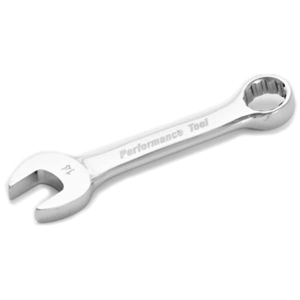 Llave combinada Performance Tool Stubby cromada, 14 mm, con extremo de caja de 12 puntas, completamente pulida, 4-9/16" de largo - W30614.