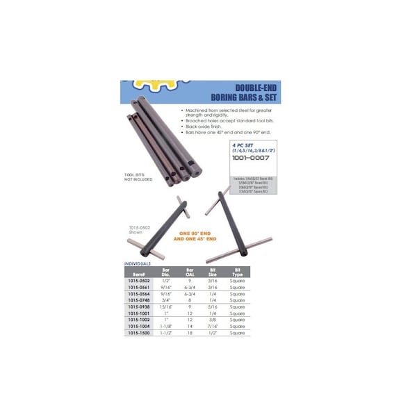 H & H Industrial Products 1 X 12 X 3/8" Double End Boring Bar - 1015-1002