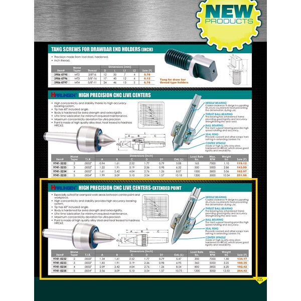 Hhip Harlingen MT3 Extended Point High Speed CNC B-Type Live Center - 9741-0233
