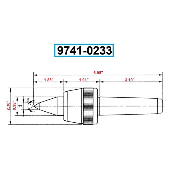 Hhip Harlingen MT3 Extended Point High Speed CNC B-Type Live Center - 9741-0233