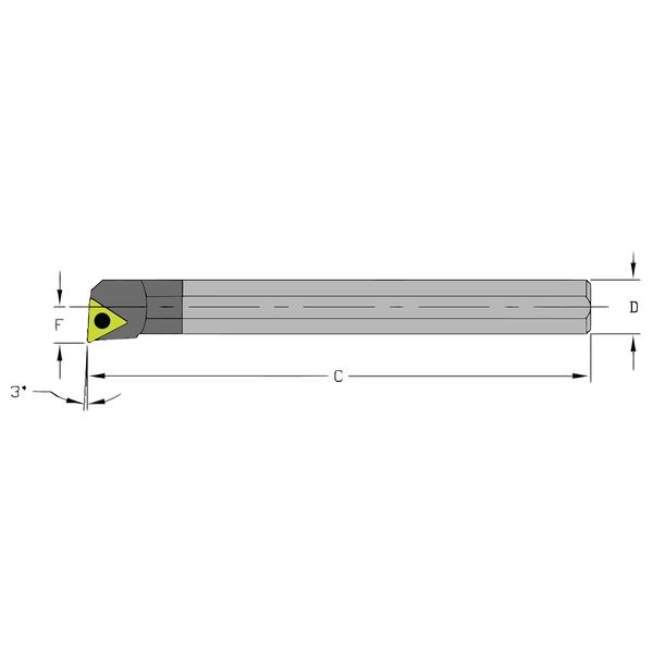 Ultra-Dex Usa Indexable Boring Bar, E08R STUCR2-312, 8 in L, Carbide, Triangle Insert Shape - 920-000-237