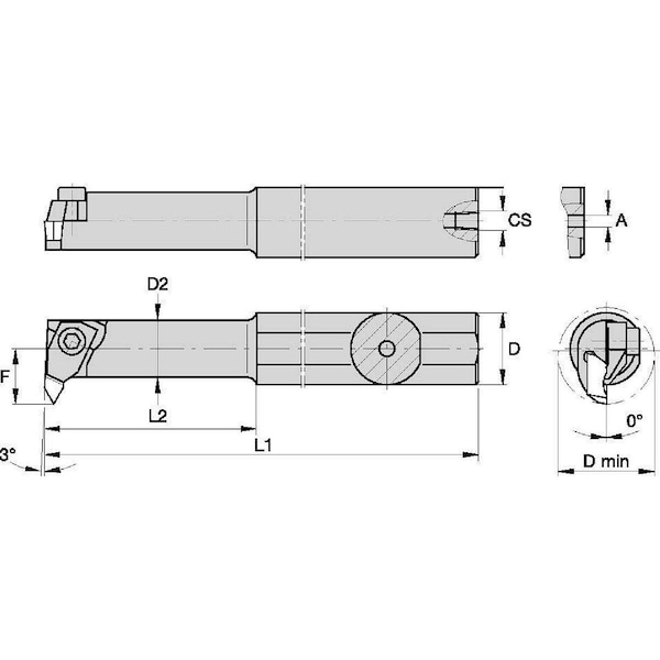Widia Indexable Thread Turning Tool Holder, A08NER1, 8 in L, High Speed Steel, Top Notch Insert Shape - A08NER1