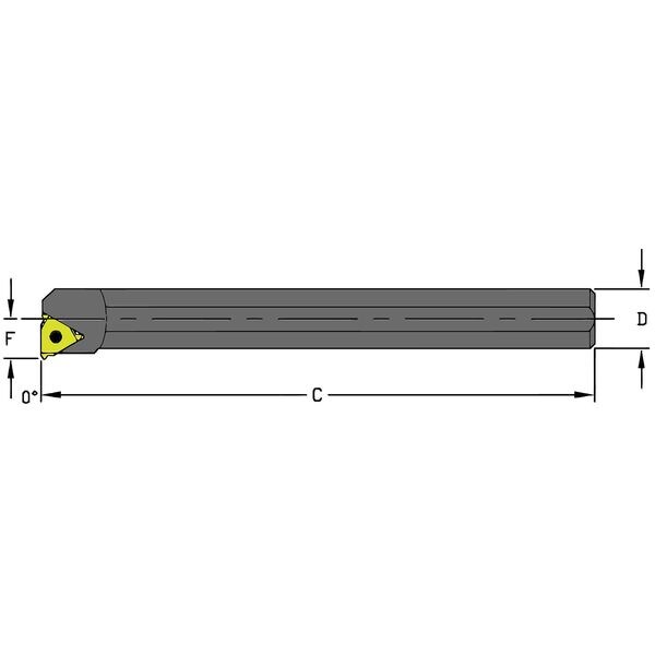 Ultra-Dex Usa Indexable Thread Turning Tool Holder, A08M LSER2, 6 in L, High Speed Steel, Triangle Insert Shape - 957-000-046