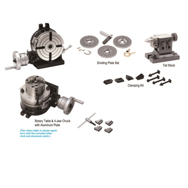Hhip 6 in. Rotary Table Tailstock Dividing Plates Lathe Chuck & Clamping Kit - 3906-2316