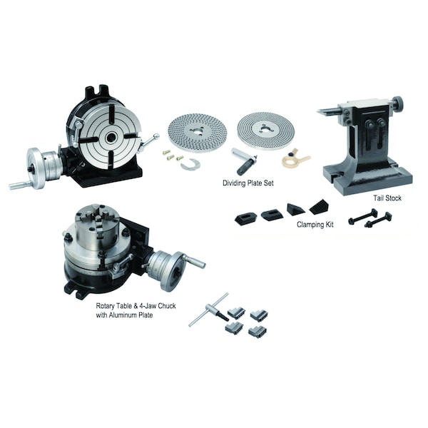 Hhip 8 in. Rotary Table Tailstock Dividing Plates Lathe Chuck & Clamping Kit - 3906-2318