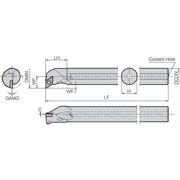 Kyocera Boring Bar, Positive Rake, Leftt-Hand - A16QSDUCL1123AE