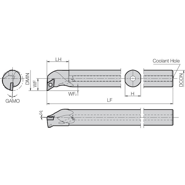 Kyocera Boring Bar, Positive Rake, Leftt-Hand - A16QSDUCL1123AE
