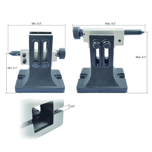 Hhip 5.2-8.1 in. Adjustable Tailstock For 8-12 in. Rotary Tables - 3906-2411