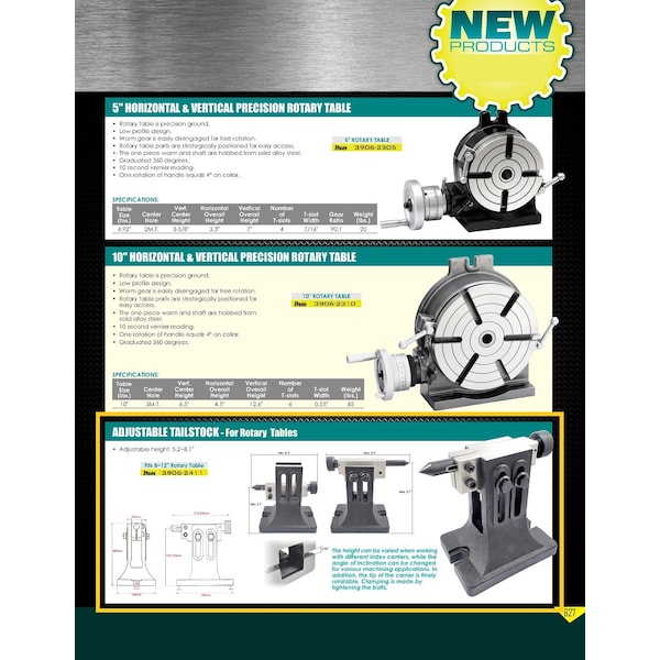 Hhip 5.2-8.1 in. Adjustable Tailstock For 8-12 in. Rotary Tables - 3906-2411