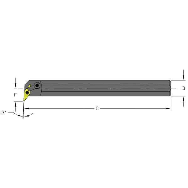 Ultra-Dex Usa Indexable Boring Bar, S24U MVUNR3, 14 in L, High Speed Steel, 35 Degrees  Diamond Insert Shape - 957-000-437