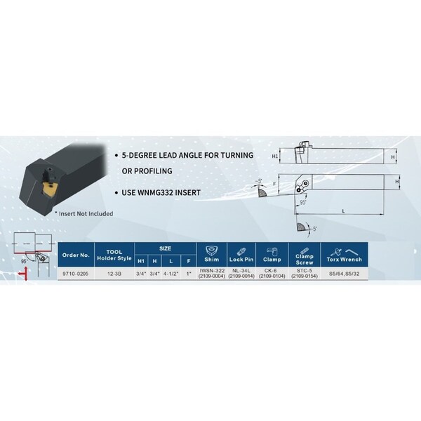 H & H Industrial Products Harlingen MWLNR123B Indexible Turning Tool Holder - 9710-0205