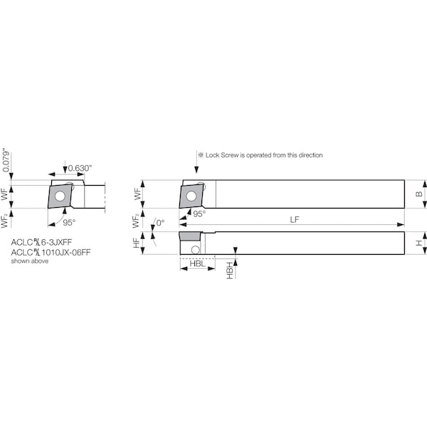 Kyocera Turning Toolholder, ACLCR 1212JX09FF - ACLCR1212JX09FF