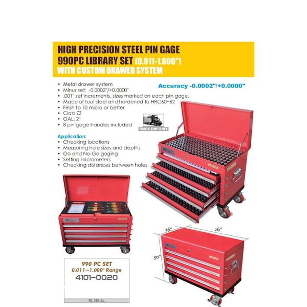 Hhip High Precision Steel 990 Piece Pin Gage Library MO- .011-1.000 in. - 4101-0060
