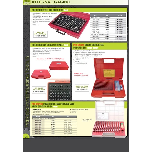Hhip High Precision Steel 990 Piece Pin Gage Library MO- .011-1.000 in. - 4101-0060