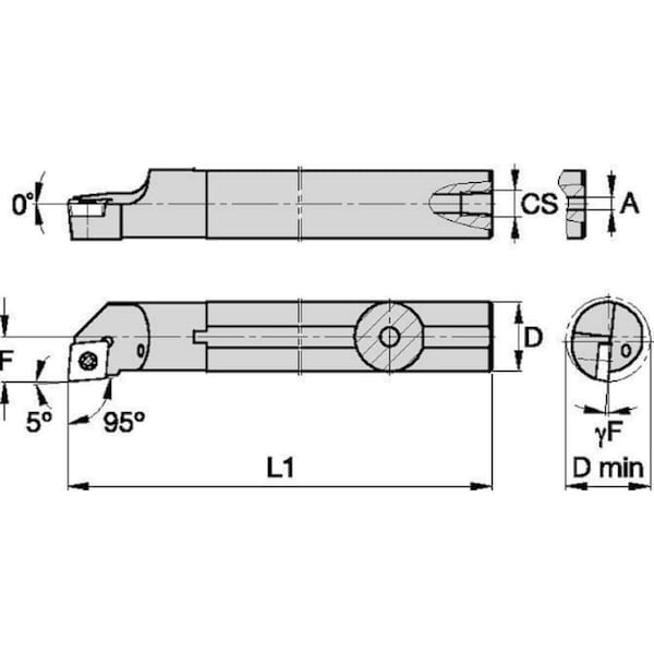 Widia Indexable Boring Bar, A16RSCLCR09, 200.00mm L, High Speed Steel, 80 Degrees  Diamond Insert Shape - A16RSCLCR09