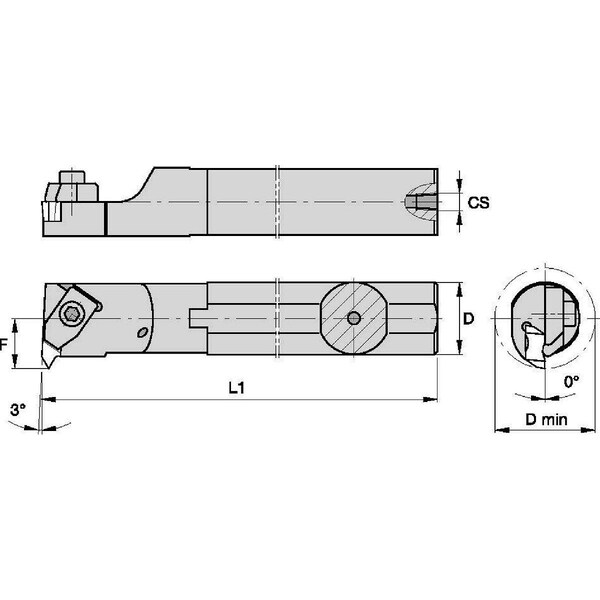 Widia Indexable Thread Turning Tool Holder, A08NEL2, 8 in L, High Speed Steel, Top Notch Insert Shape - A08NEL2