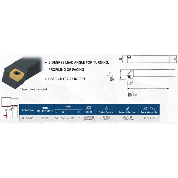 H & H Industrial Products Harlingen SCLCR123 Indexable Turning Tool Holder - 9710-0018