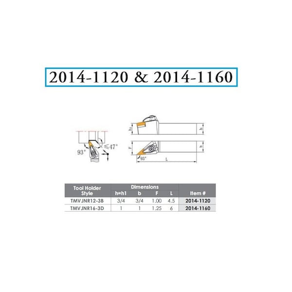 H & H Industrial Products MVJNR 16-3D Turning & Profiling Tool Holder - New Rigid Clamp Design - 2014-1160
