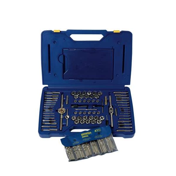 Irwin Drill Bit, Tap, and Die Set, 117 Pieces, 36 Drills, 34 Taps, 34 Dies in Set, Hex, High Carbon Steel - 26377
