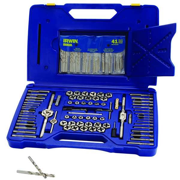 Irwin Drill Bit, Tap, and Die Set, 117 Pieces, 36 Drills, 34 Taps, 34 Dies in Set, Hex, High Carbon Steel - 26377