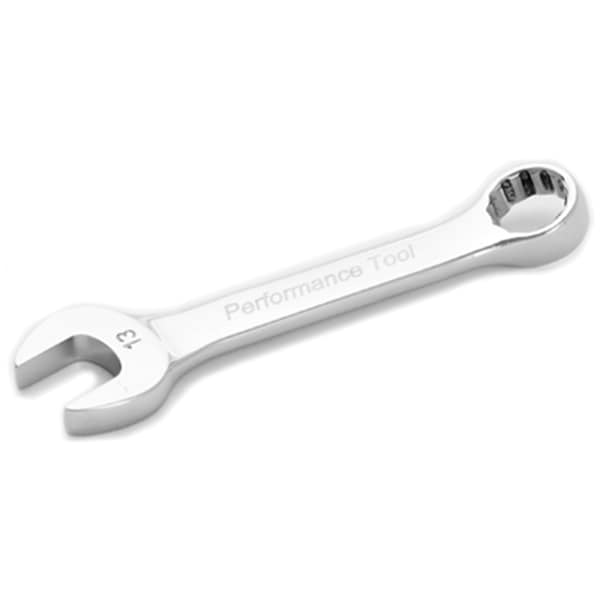 Llave combinada corta de cromo Performance Tool, 13 mm, con extremo de caja de 12 puntos, totalmente pulida, 4-1/4" de largo - W30613
