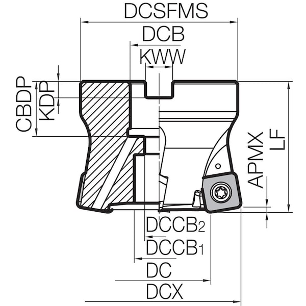Kyocera High Feed Face Mill, MFH 2000R104T, MFH-RAPTOR 2.0000" Cutting Dia - MFH2000R104T