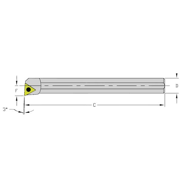 Ultra-Dex Usa Indexable Boring Bar, HM08J STUPR2, 4-1/2 in L, Heavy Metal, Triangle Insert Shape - 940-000-032