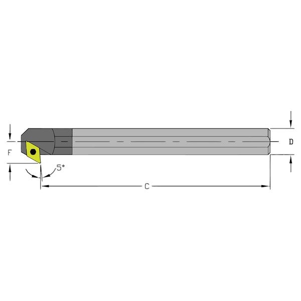 Ultra-Dex Usa Indexable Boring Bar, E06M SDXCR2, 6 in L, Carbide, 55 Degrees  Diamond Insert Shape - 920-000-159