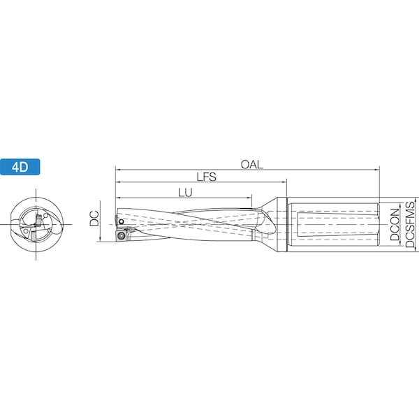 Kyocera Indexable Insert Drill, S100DRV0875406, 0.8750" Drill Dia, 4xD - S100DRV0875406