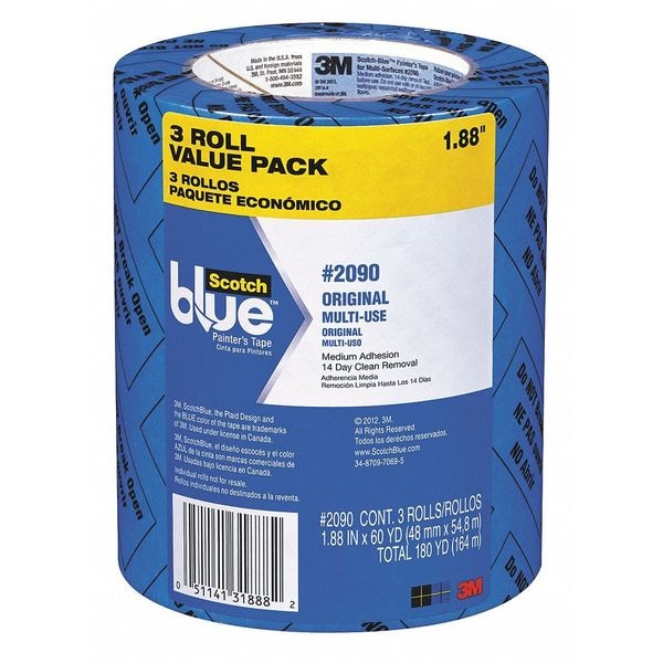 Cinta para enmascarar de pintores Scotch, 2 pulgadas, azul, paquete de 3 - 209048EVP