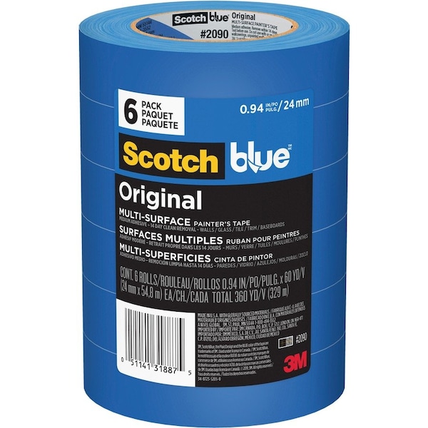 Cinta para pintor Scotch, Multi Superficie, 0.94"x60 Yds, 6 piezas, paquete azul - MMM209024EP6
