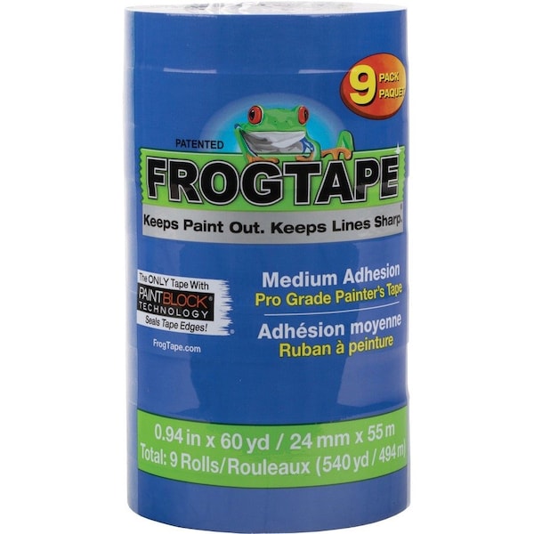 Cinta para pintor de la marca Duck, 47/50 pulgadas de ancho por 60 pies de largo, paquete de 9 rollos, color azul - DUC242751