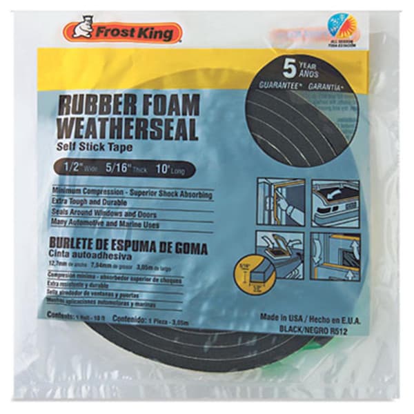 Cinta de espuma de hule para sellado Premium de 0.5 X 0.32 pulgadas - Negro - 379963