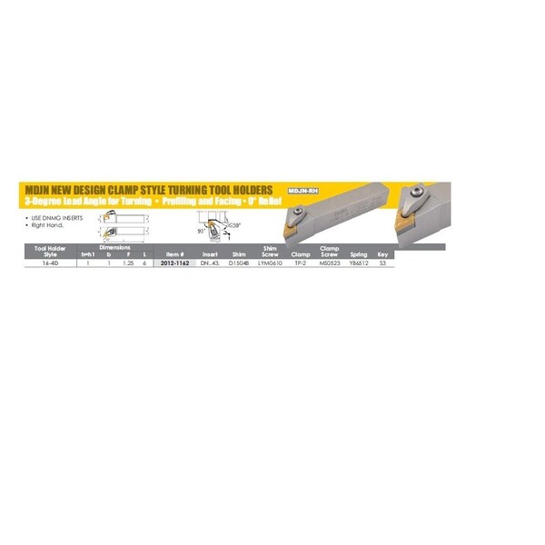 H & H Industrial Products MDJNR 16-4D Turning- Profiling & Facing Tool - New Rigid Clamp Design - 2012-1162